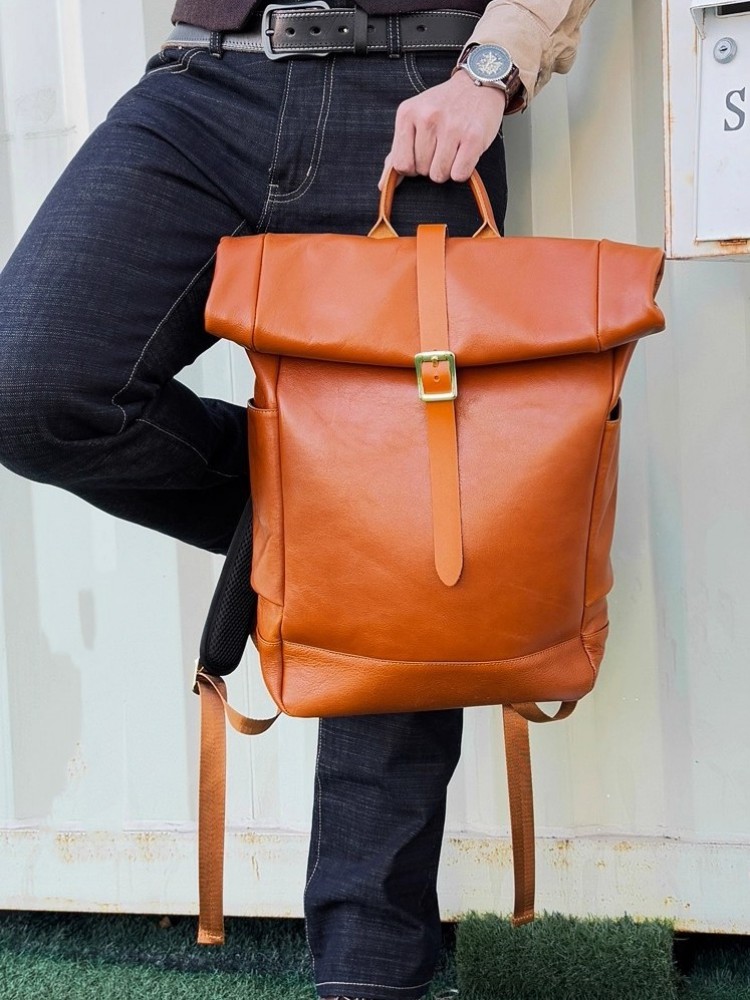 Large Capacity Mens Genuine Le - Leather Backpack Vintage avaliação e preço