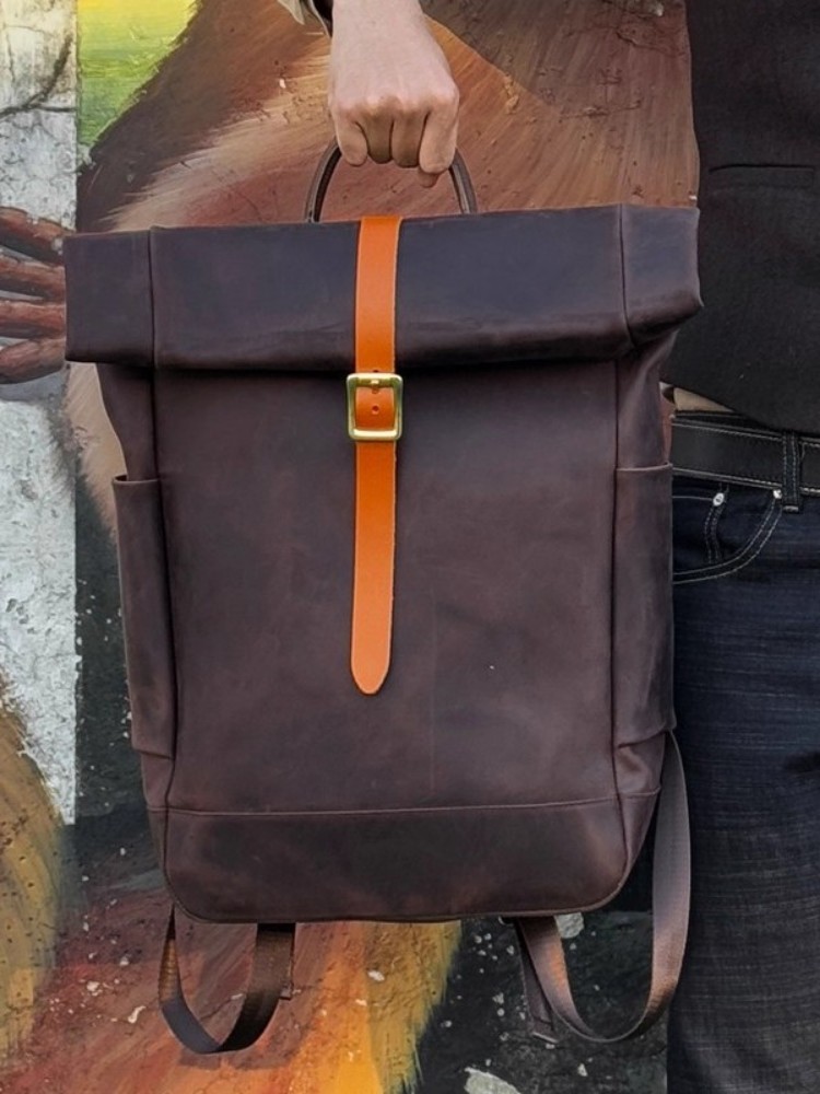 Large Capacity Mens Genuine Le - Leather Backpack Vintage avaliação e preço