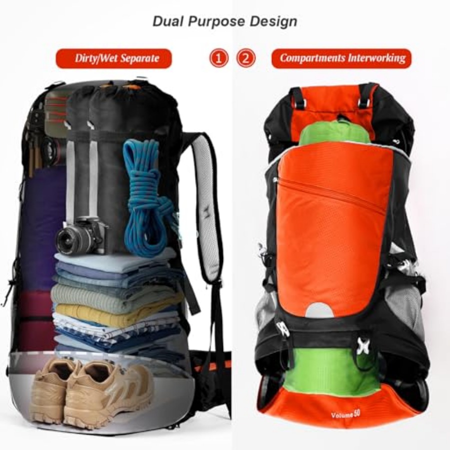 50L Hiking Backpack Travel Bag - Rain Cover Backpack avaliação e preço
