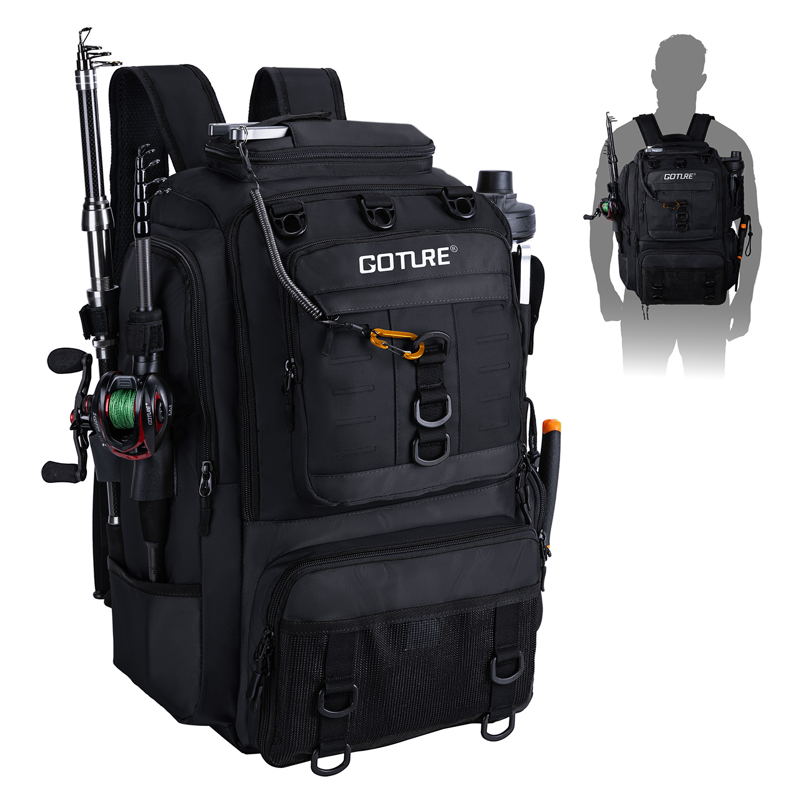 Goture Fishing Bag with Rod Ho - Backpack Insert Organizer avaliação e preço