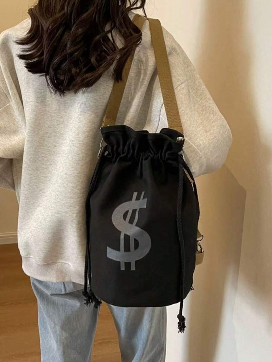 Black Canvas Drawstring Crossb - Canvas Backpack Casual avaliação e preço