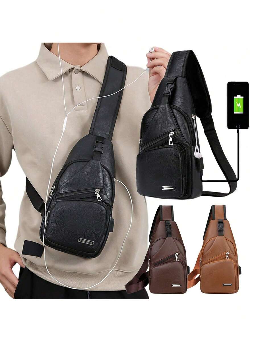 Mens PU Leather Sling Bag With - Sling Backpack Shoulder avaliação e preço