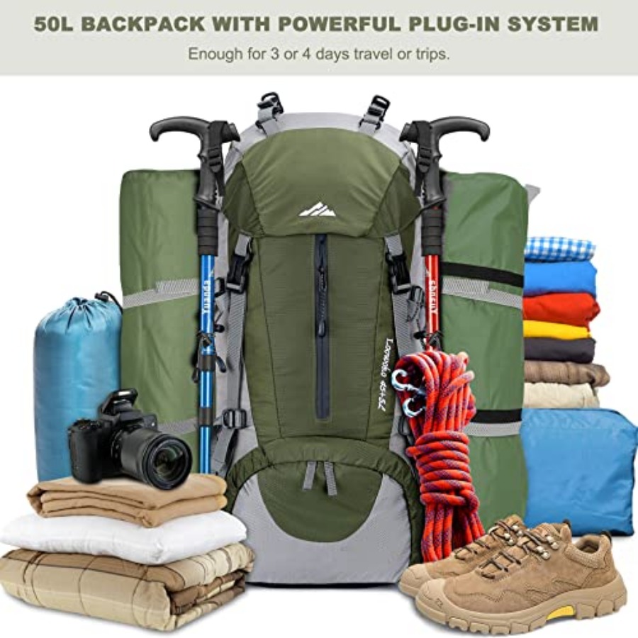 Loowoko 50L Hiking Backpack, W - Rain Cover Backpack avaliação e preço