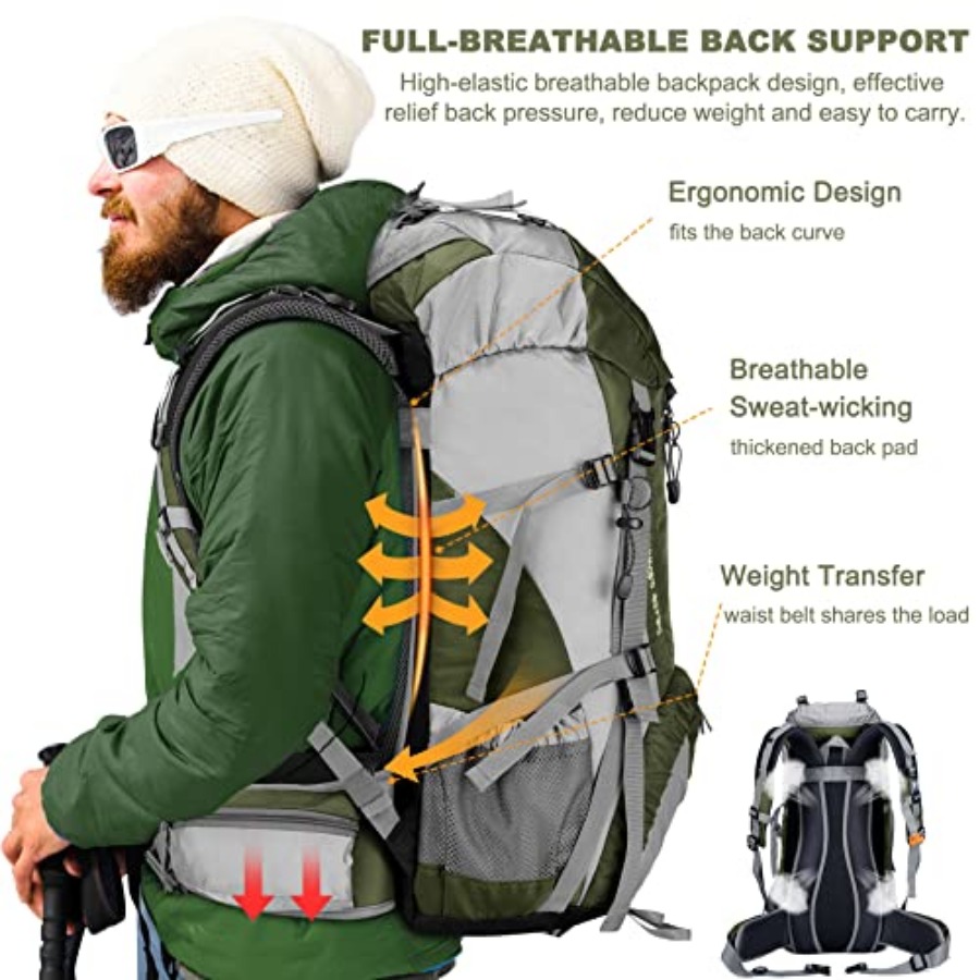 Loowoko 50L Hiking Backpack, W - Rain Cover Backpack avaliação e preço
