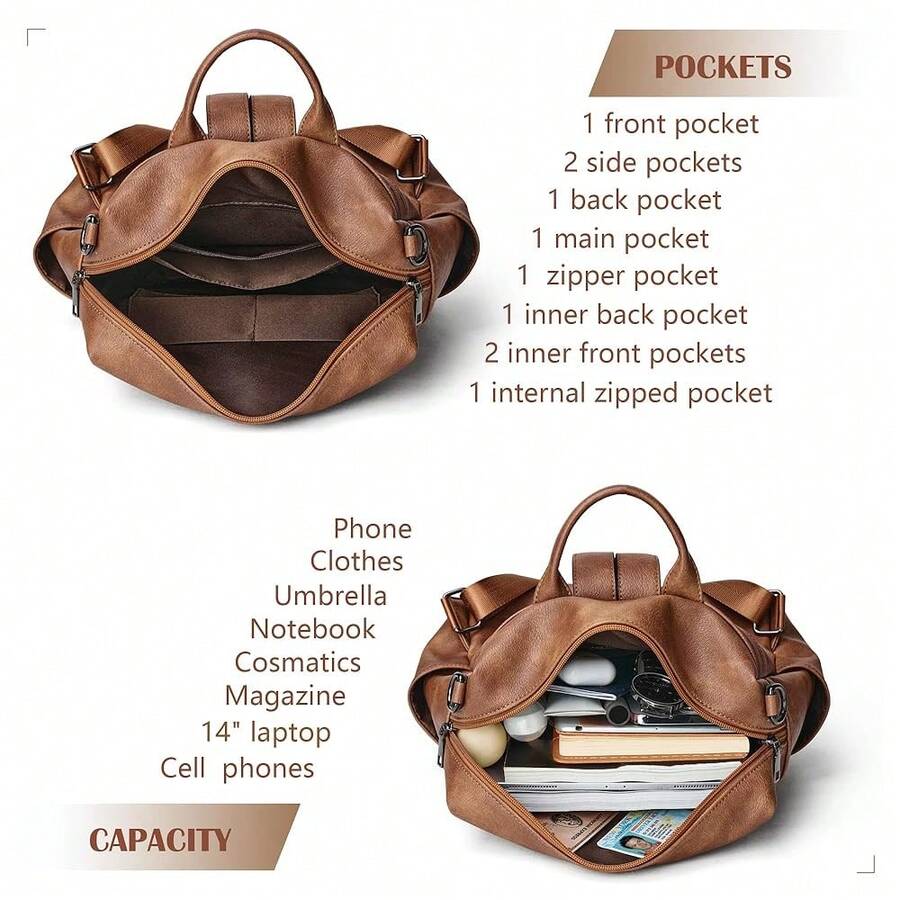 Women Fashion Vintage Brown PU - Leather Backpack Vintage avaliação e preço
