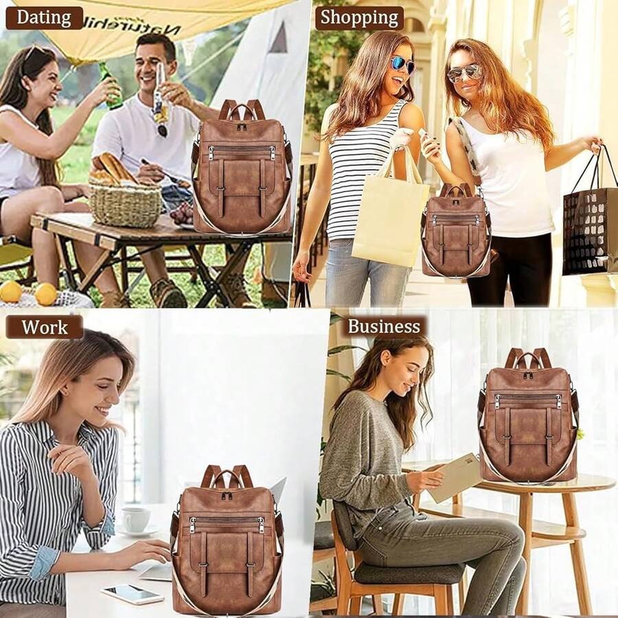 Women Fashion Vintage Brown PU - Leather Backpack Vintage avaliação e preço
