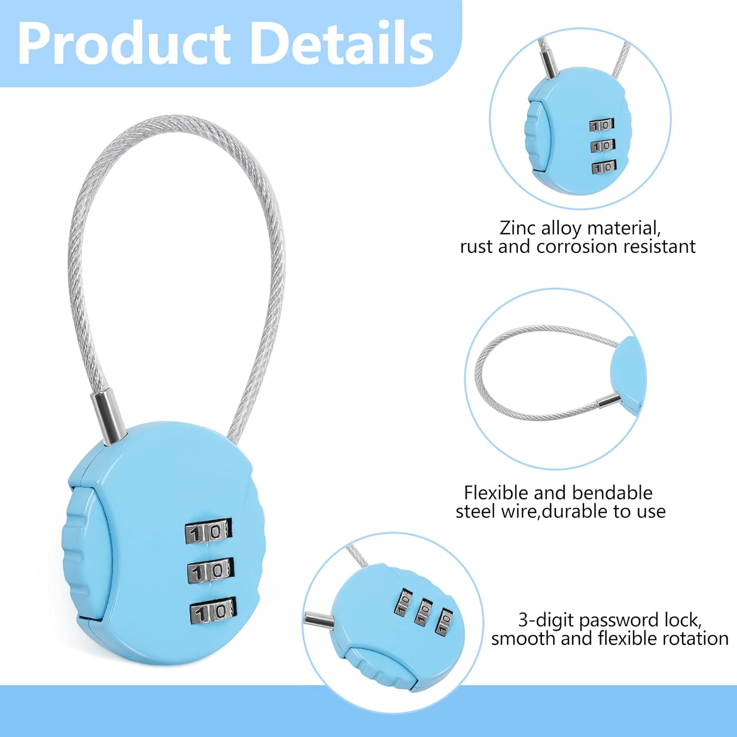8 Pack Combination Wire Lock 3 - Backpack Lock Combo avaliação e preço