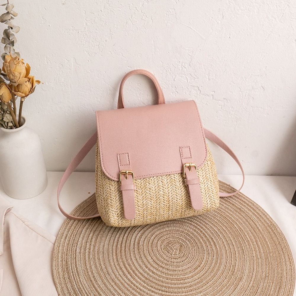 Fashion PU Leather Straw Backp - Leather Backpack Vintage avaliação e preço